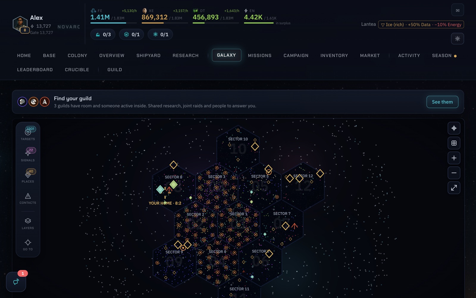 The galaxy map, seen from an empire that has moved out to sector 8