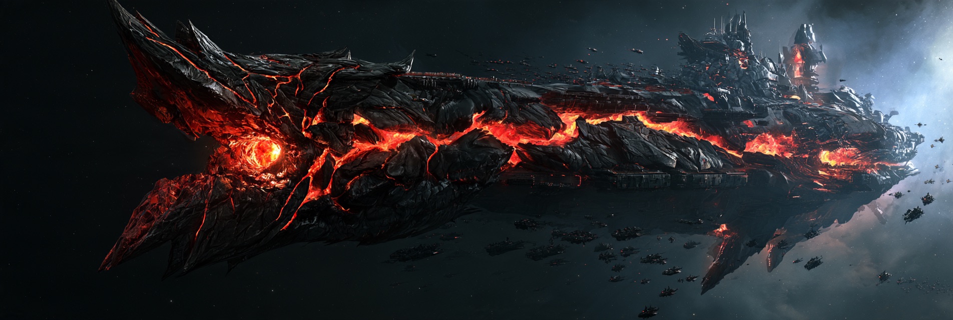The Marshal: a molten obsidian leviathan at the head of its escort swarm